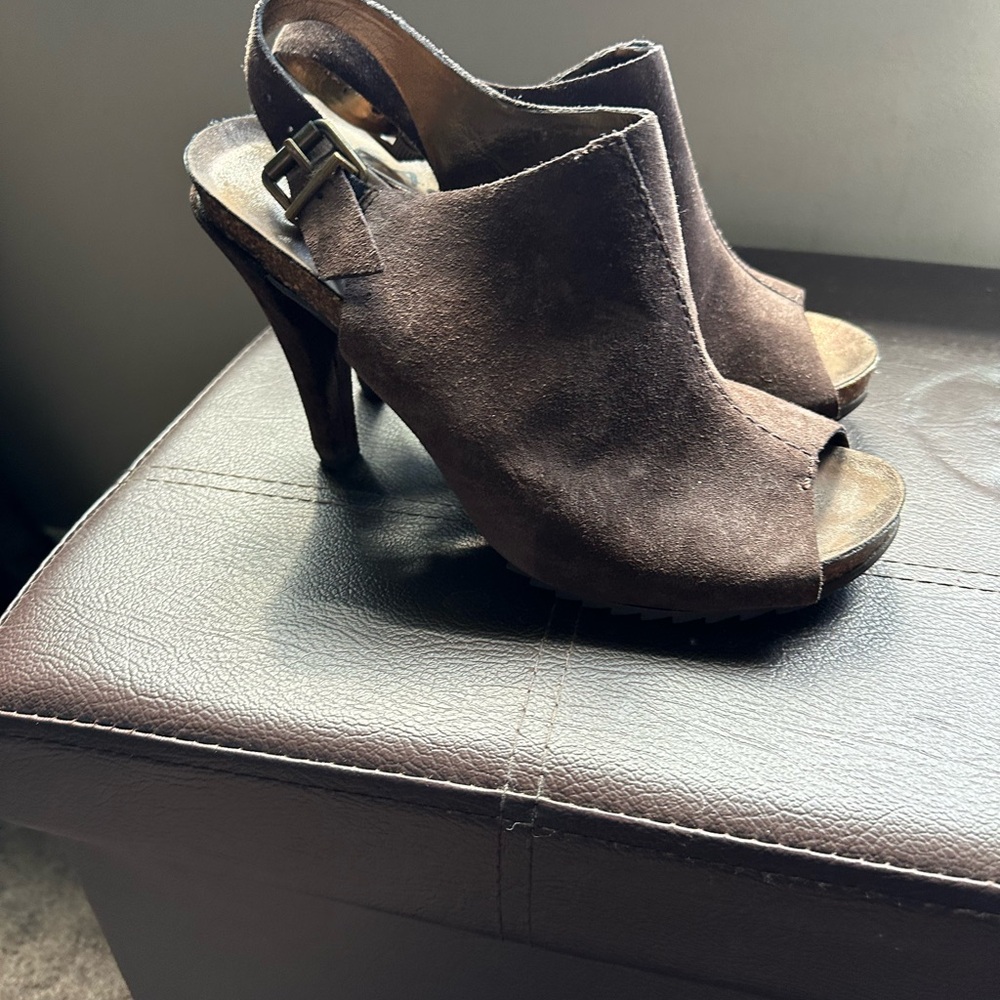 Brown suede  dark brown  open toe boot